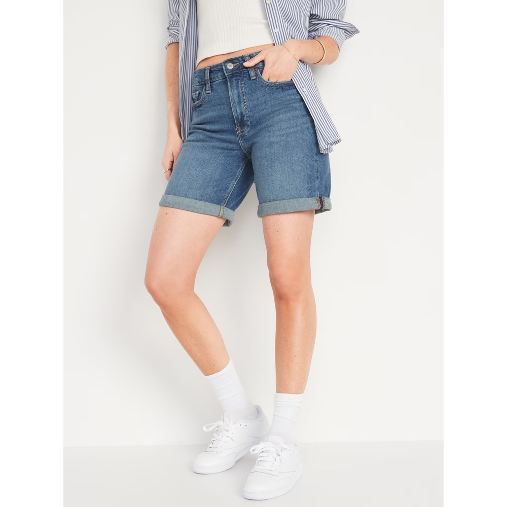 Old Navy OG Straight Boyfriend Shorts Women's‎ 0 Blue Denim High-Rise Cuffed